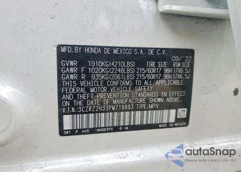 2023 Honda Hr-V Lx from USA, damaged, VIN 3CZRZ2H33PM718893